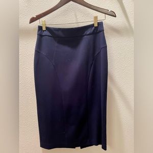Navy/dark blue curve hugging pencil skirt.